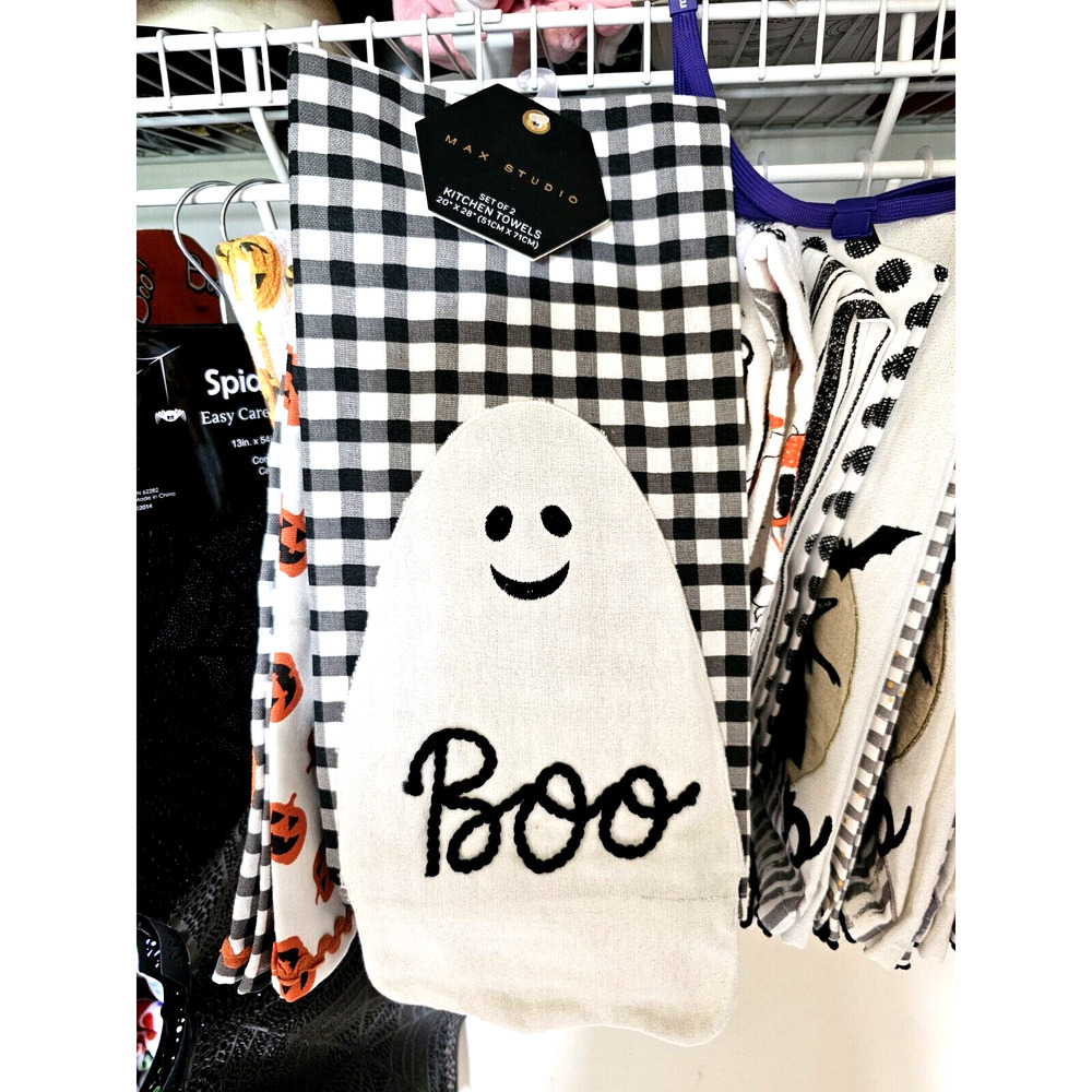 Halloween BOO Ghost Kitchen Applique Embroidered Towel Set of 2 by Max Studio